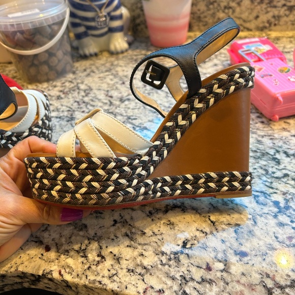 EUC Christian Louboutin wedges, size 36 (US size 6), white and black leather - Picture 7 of 10